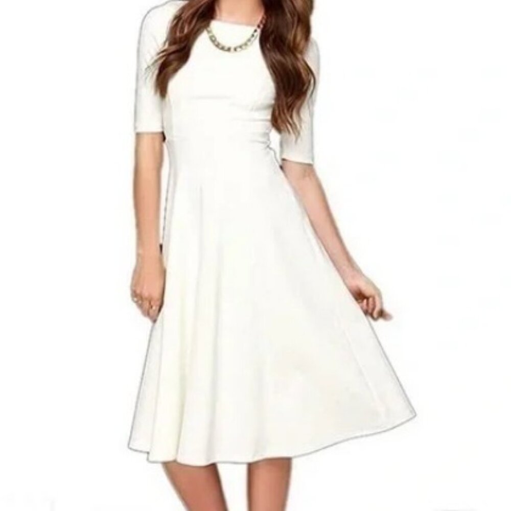 NWT Dantiya Half Sleeve Elegant Back Zipper A-Line Midi Dress Sz XS